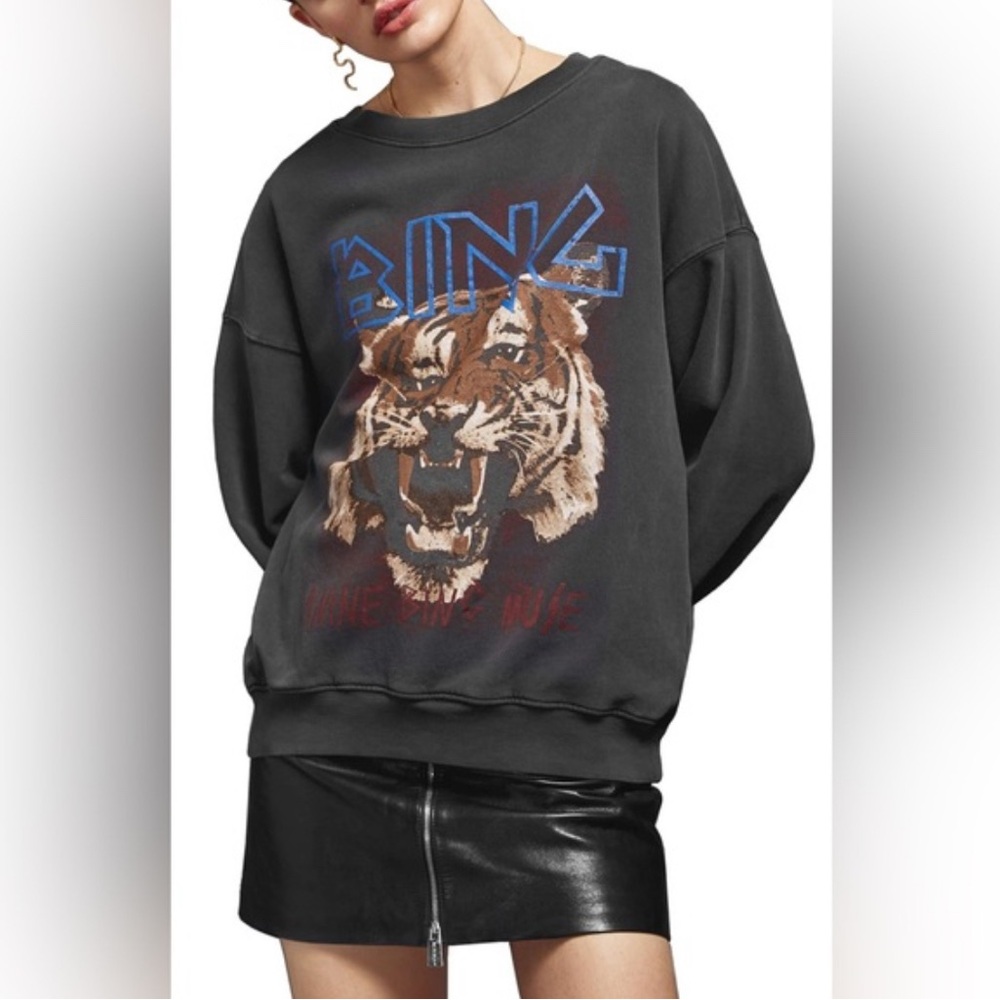 Anine Bing Charcoal Tiger Graphic Women's Sweater